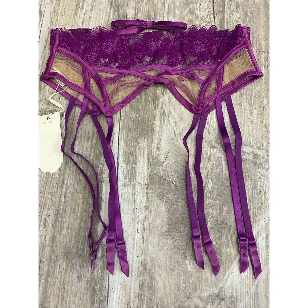 For Love & Lemons Purple Floral Garter Lingerie Sz S